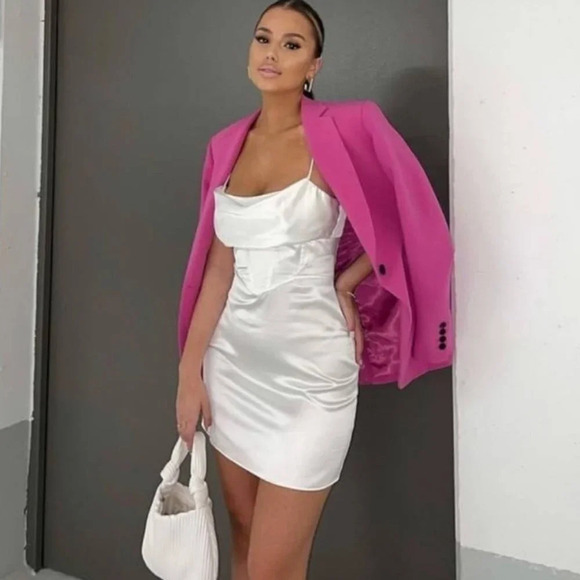 Zara Dresses & Skirts - Zara Satin Effect  Corset Mini Dress White Size Medium Blogger Fav